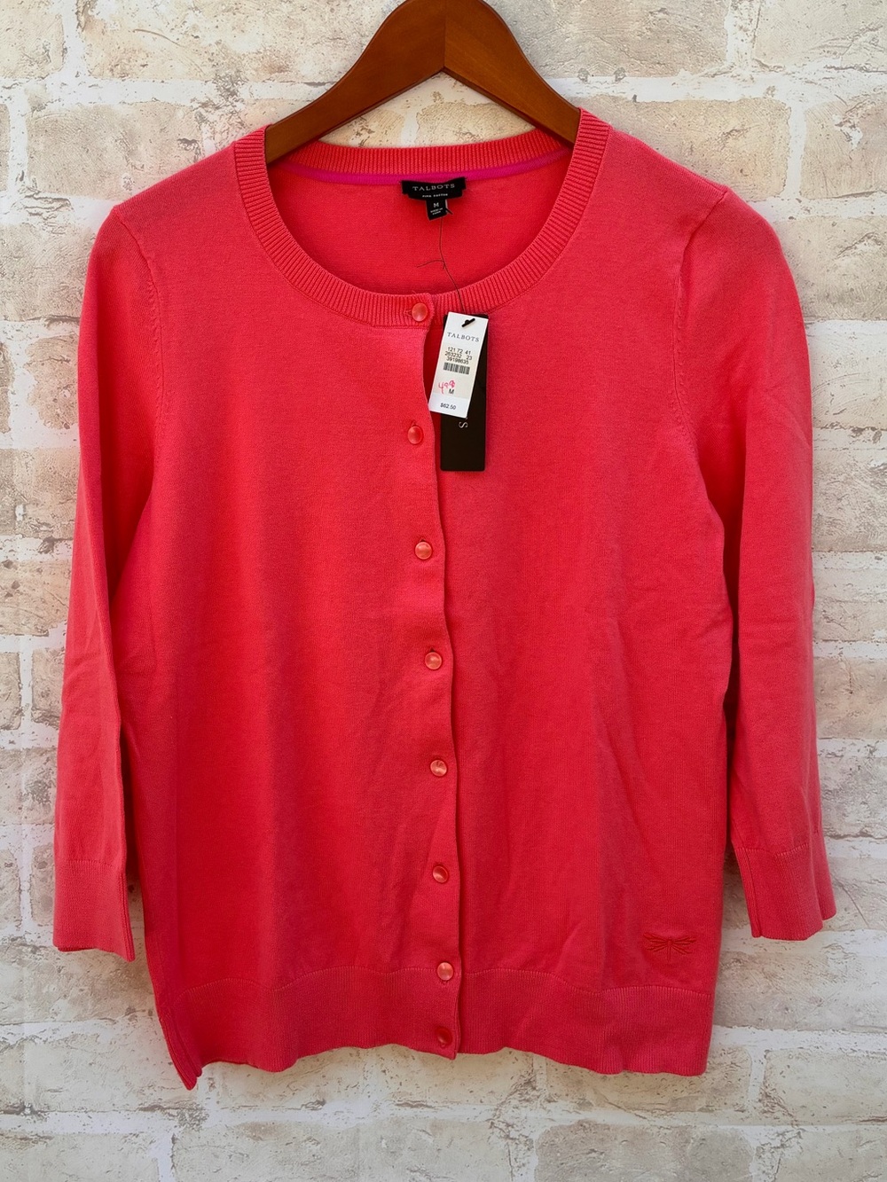 New Talbots Size L Charming cotton Cardigan sweater coral red - Picture 2 of 8